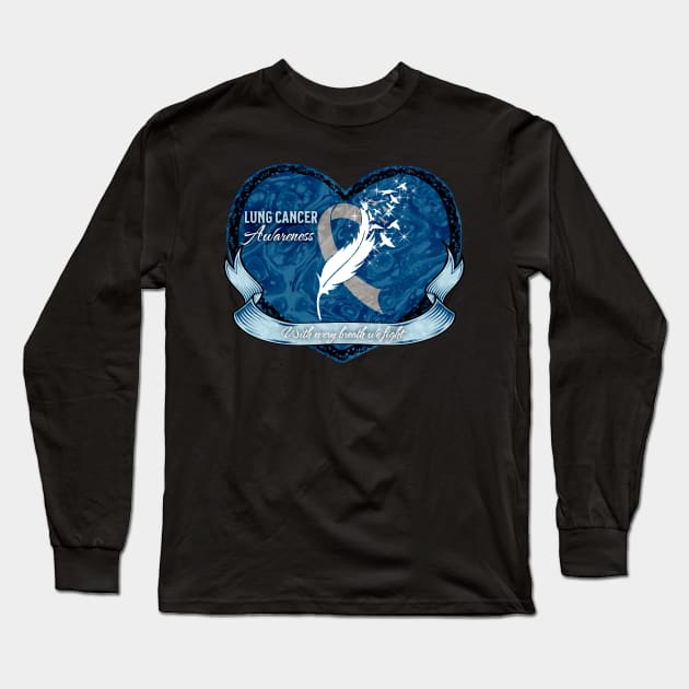 Lung Cancer Awareness Sapphire Heart Edition Long Sleeve T-Shirt by mythikcreationz